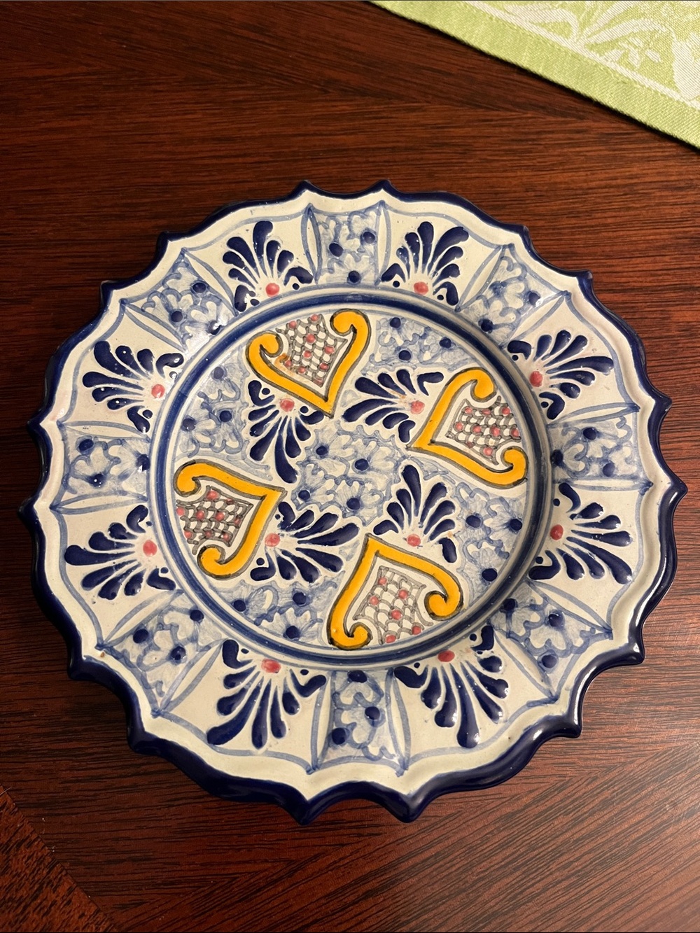 Handcrafted Blue and Yellow Decorative Ceramic Plate